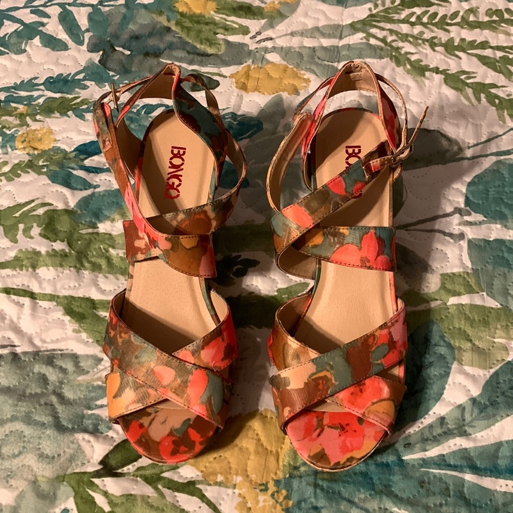Bongo multi colored cork wedge sandals